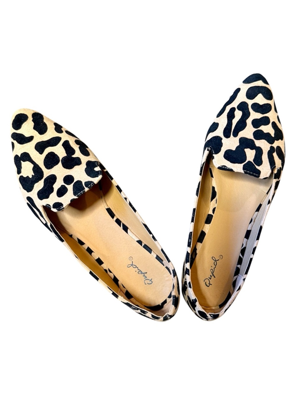 Qupid Leopard Print Pointed Loafers - Black and Tan